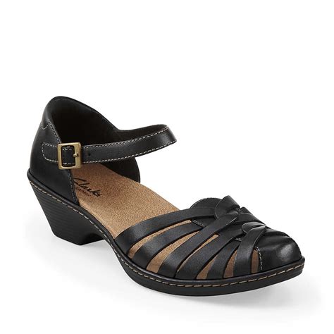 wendy land  black leather womens sandals  clarks comfortable