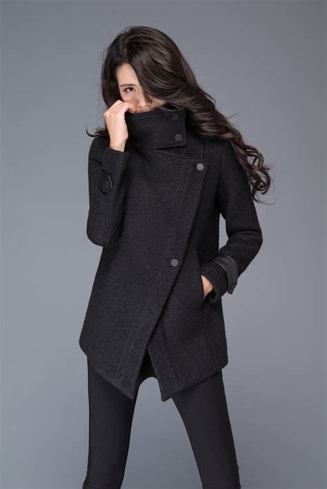 black wool coat black winter warm coat warm short women etsy