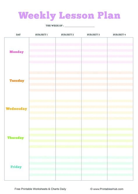 weekly lesson plan template printable