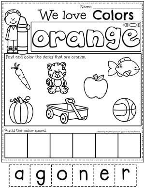 printable color orange worksheet  worksheet time