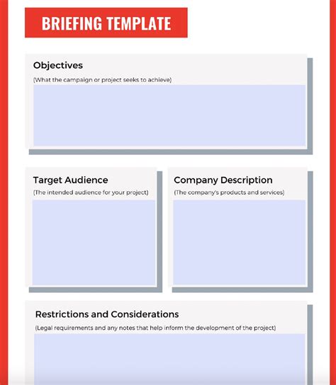 briefing pack template create  project