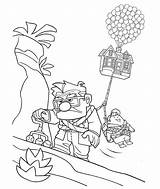 Fredricksen Carl Disney Coloring Dragging Russel Faced While Long House Netart sketch template