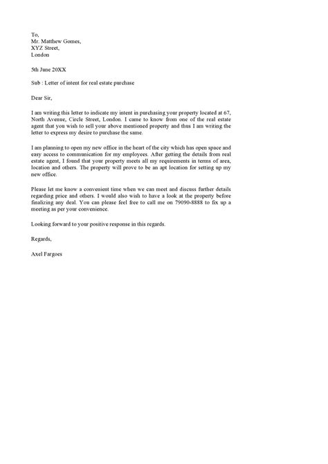 letter  intent  real estate purchase template letter  intent