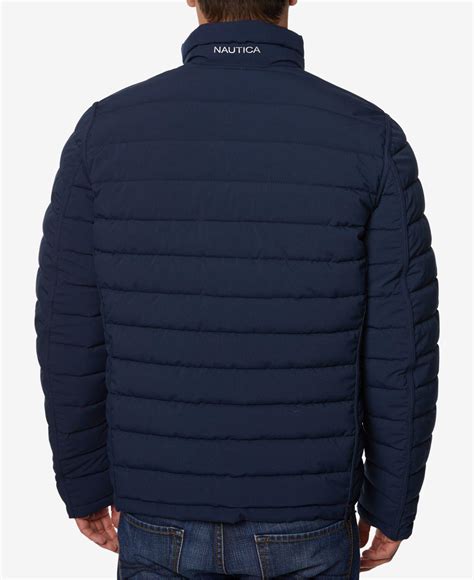 nautica synthetic mid weight stretch reversible puffer jacket  navy