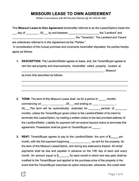 missouri lease   agreement  word