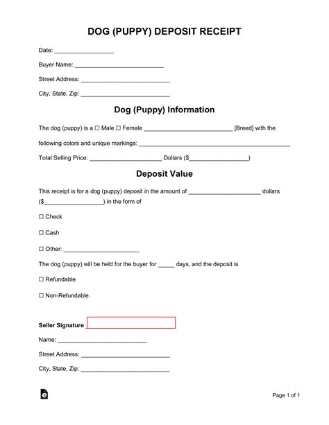printable puppy deposit receipt printable form templates  letter