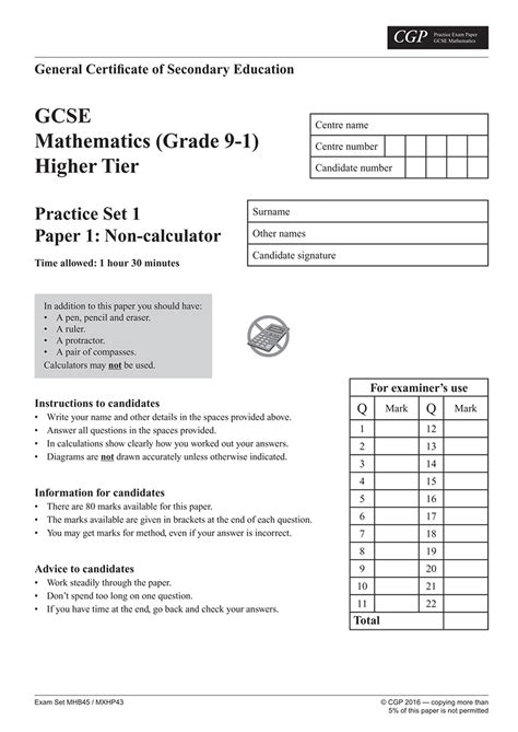 gcse maths practice papers higher   grade    cgp books