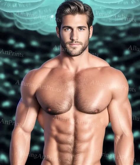 Male Model Print Muscular Handsome Beefcake Shirtless Hunk Hot Hairy