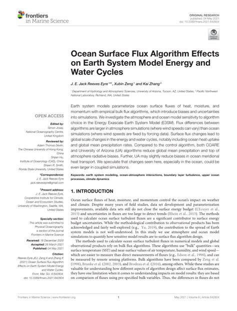 ocean surface flux algorithm effects  earth system model energy