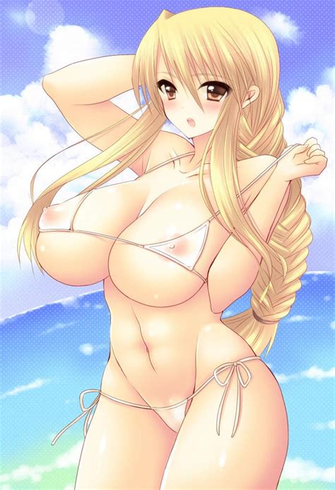 blond with big tits in a very tight bikini ecchi