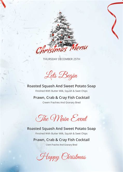 christmas menu template  printable templates