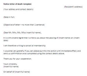 notice letter  death template letter  notice samples
