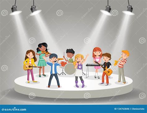 band  cartoon children playing   stage stock vector illustration  guitar