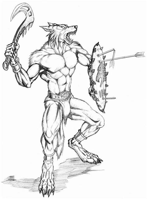 werewolf warrior  shield  wolflsi  atdeviantart coloring pages