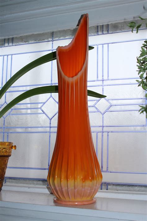 Large Orange Glass Vase 22 75 Vintage Mid Century Modern