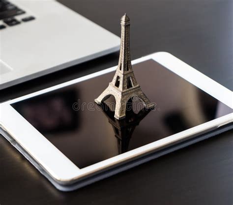 booking france paris eiffel travel  tablet stock photo image  tower device