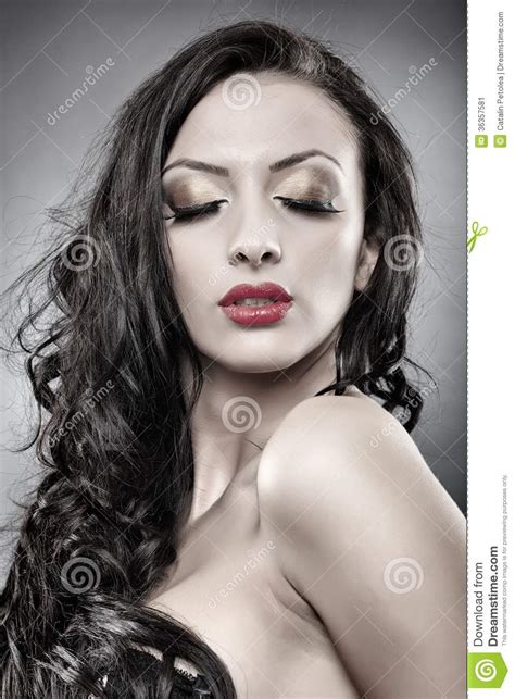 Sensual Brunette With Eyes Closed Stock Image Image Of Makeup