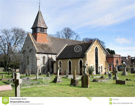 english village church  graveyard stock image image  spire
