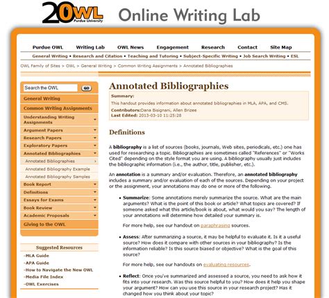 owl purdue  annotated bibliography purdue owl annotated