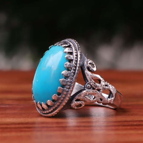 natural  genuine iranian feroza stone ring   alaligems