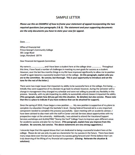 sample financial aid appeal letter   documents   word