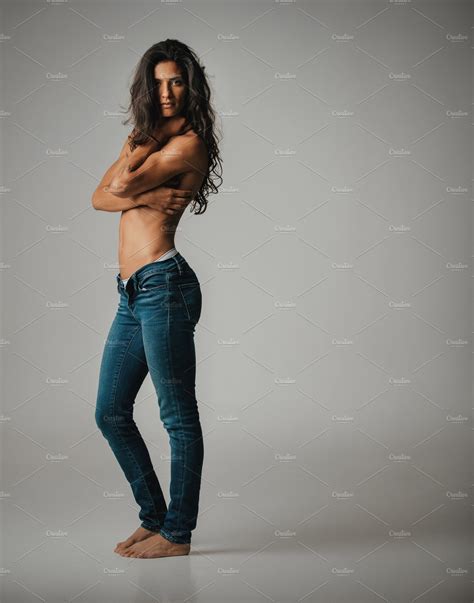 Barefoot Woman In Jeans High Quality People Images ~ Creative Market