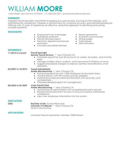 payroll specialist resume   professional resume writing