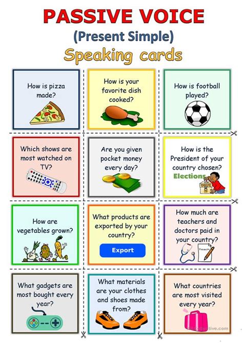 passive voice present simple speaking cards english