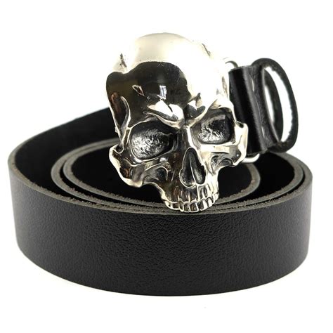 leather belt  solid buckle skull human skull belt buckle etsy
