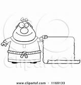 Monk Cartoon Plump Scroll Holding Blank Clipart Sign Cory Thoman Outlined Coloring Vector sketch template