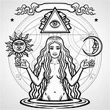 Symbols Alchemical Set Esoteric Moon Sun Mysticism Occultism Animation Fertility Holds Hand Woman Young Beautiful Mystic sketch template