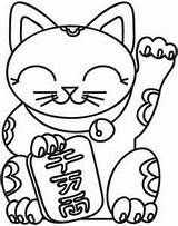 Japonais Neko Maneki Gato Bonheur Colorier Chinois Diabolica Muneca Esoterismo Bordar Resultado Risco Sorte sketch template
