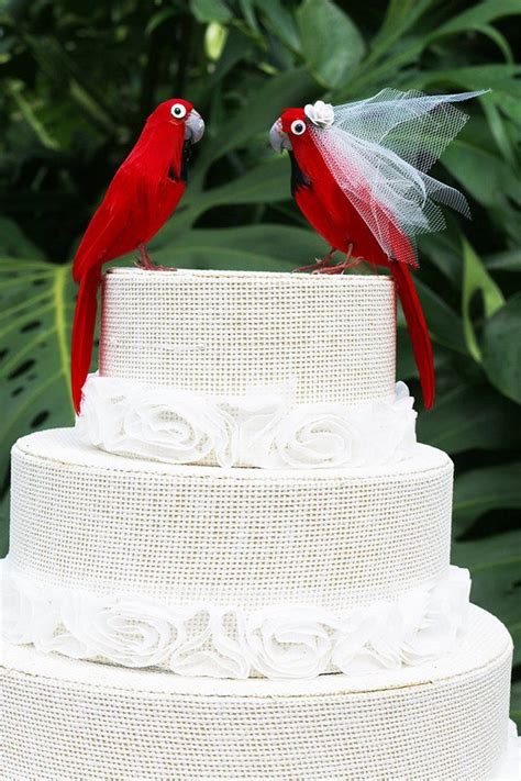 red parrot wedding cake topper bride groom  destinationwedding  beachwedding