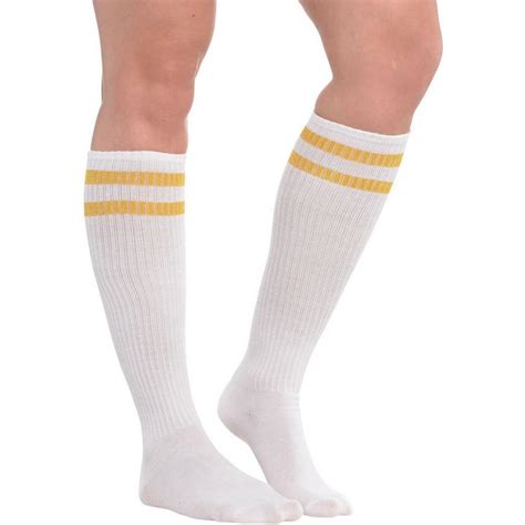 gold stripe athletic knee high socks 19in party city