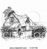 Cottage Thatched Clipart Vintage Vector Retro Illustration Drawing Woman Cottages Royalty Prawny Clipground Log Search Google sketch template