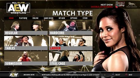 aew  elite wrestling ps xb game main menu match types