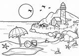 Coloring Pages Evening Beach Sunset Lighthouse Summer Color Print sketch template