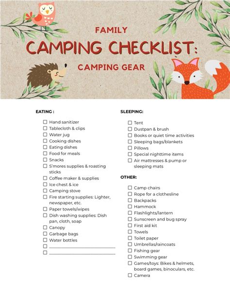 camping list  kids family camping checklist   organized