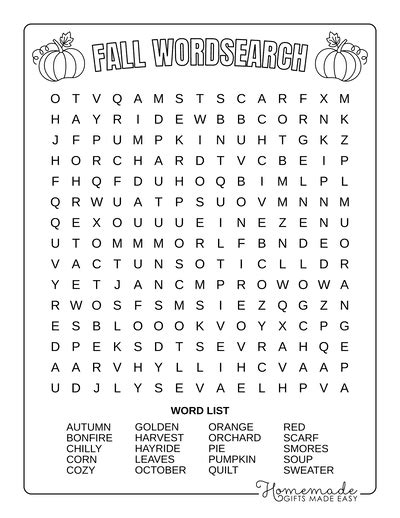 printable fall word search puzzles  kids