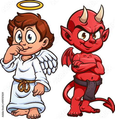 Cartoon Angel And Devil Vector Clip Art Illustration With Simple