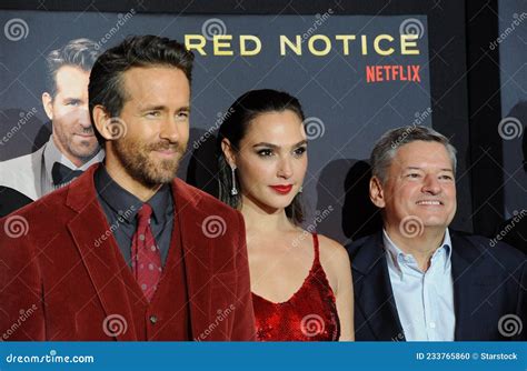 Ted Sarandos Gal Gadot Ryan Reynolds Editorial Image Image Of