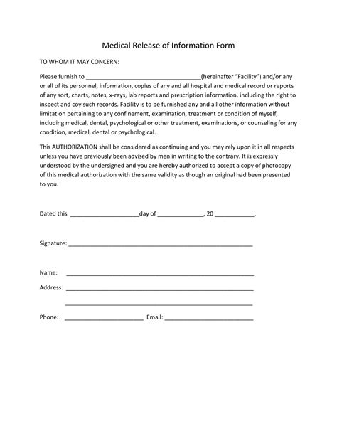 medical release forms printable