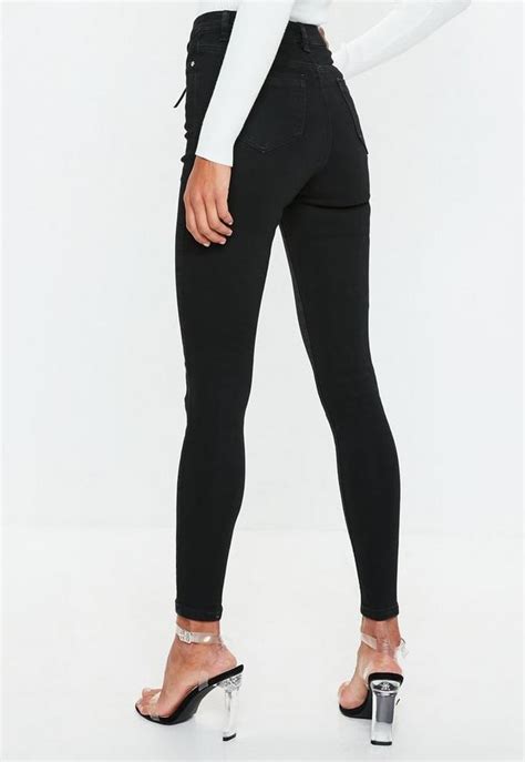 vice high waisted lace up skinny jeans black missguided
