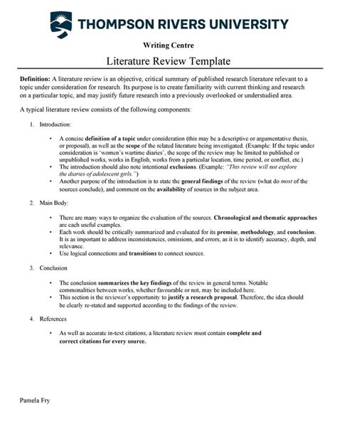 literature review template  thomas rivers universitys writing