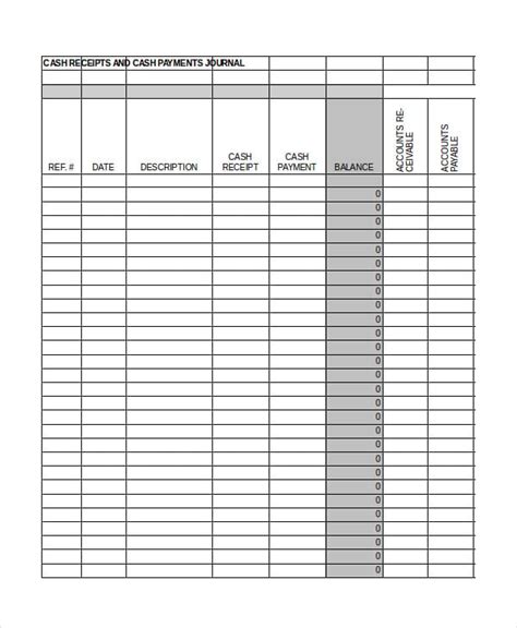 cash receipts journal template   printable templates