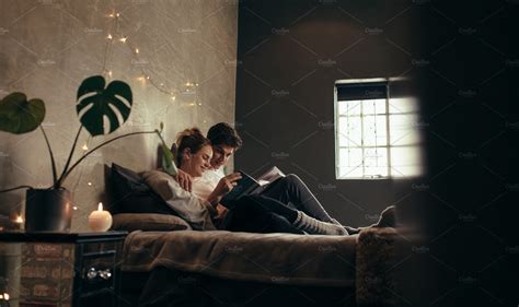 Couple On Bed Reading Book People Images ~ Creative Market