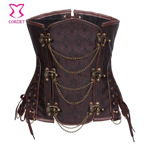 6xl plus size underbust corset steampunk vintage brown steel boned
