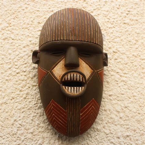 hand carved african wood mask  pointy teeth  ghana luena novica