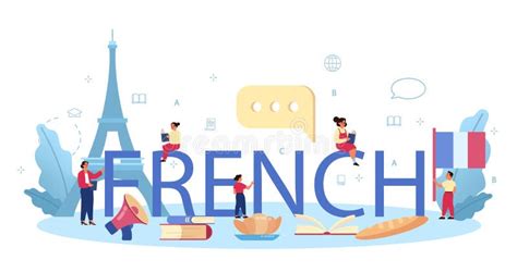 french typographic header language school french  stock vector