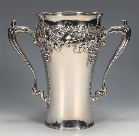 lot  large sterling silver loving cup  grape design case antiques